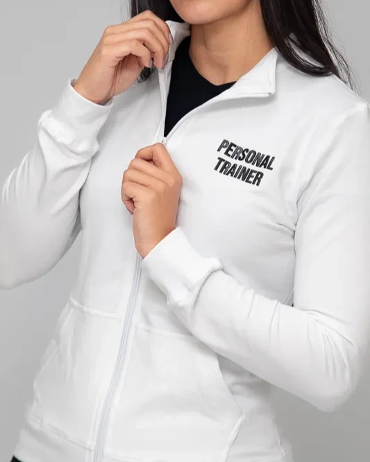 Jaqueta Branca Feminina com Gola Personal Trainer