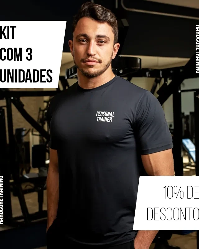 Kit 3 Camisetas Pretas Personal Trainer Hardcore Training